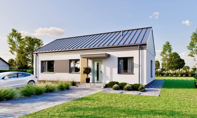 Katalpa M4 – drewniany, parterowy dom jednorodzinny o powierzchni 87 m², w wersji bez okapów