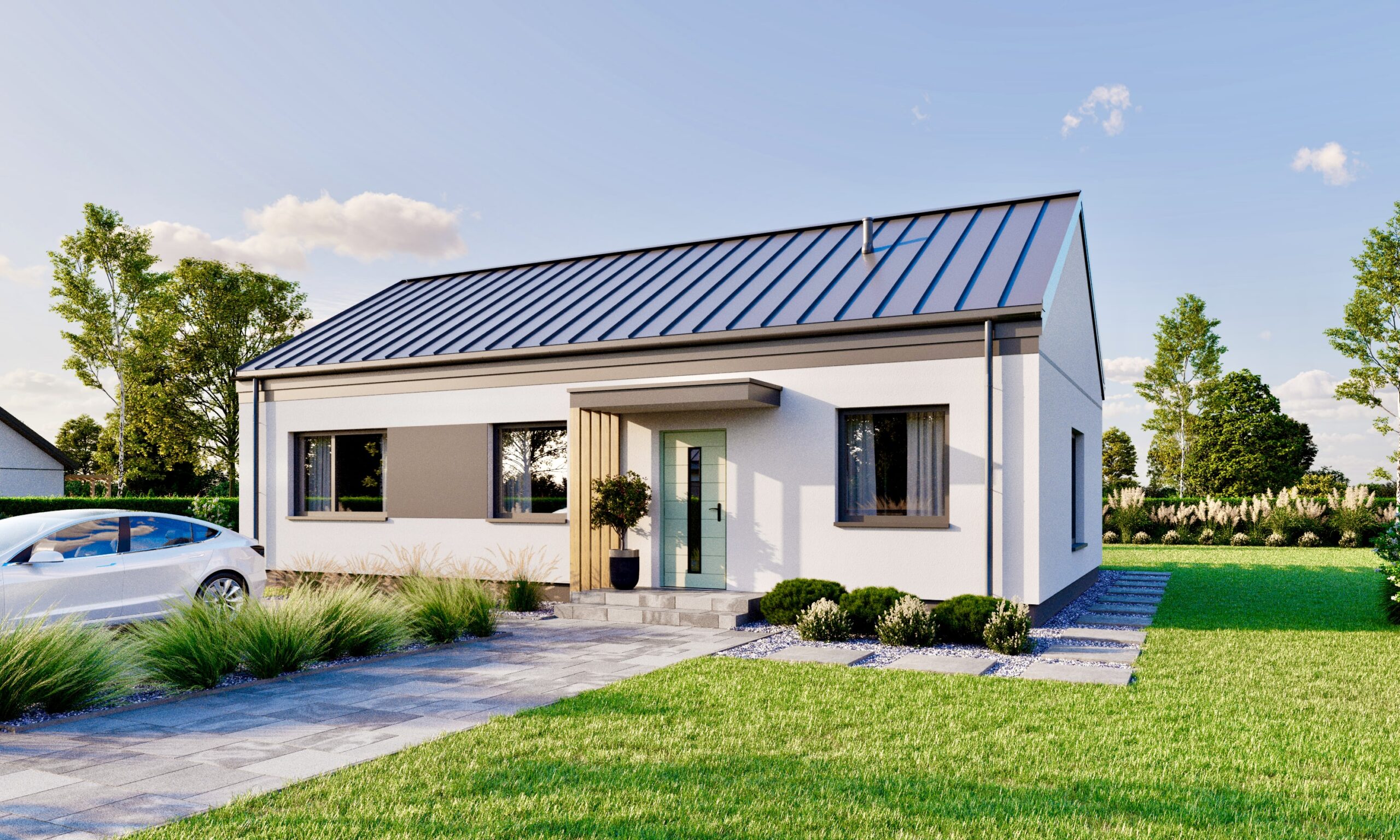 Katalpa M4 – drewniany, parterowy dom jednorodzinny o powierzchni 87 m², w wersji bez okapów